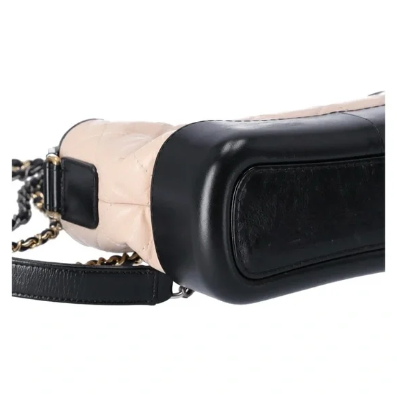 Chanel Small Gabrielle Hobo Bag Black Tan Beige Aged Calfskin Quilted Leather - Picture 12 of 12
